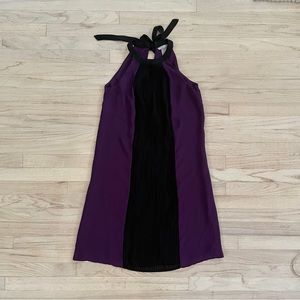 Dark Purple Shift Sleeveless Tie Neck Mini Dress